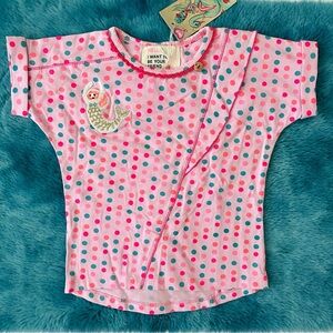 Mim-pi Pink Polka Dot Girls Shirt with Mermaid Patch Size 104 (4 years)